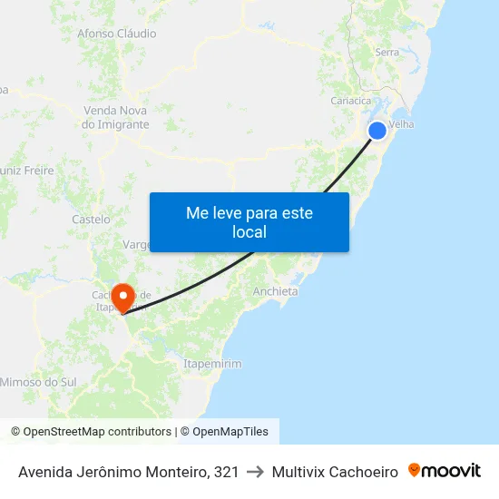 Avenida Jerônimo Monteiro, 321 to Multivix Cachoeiro map