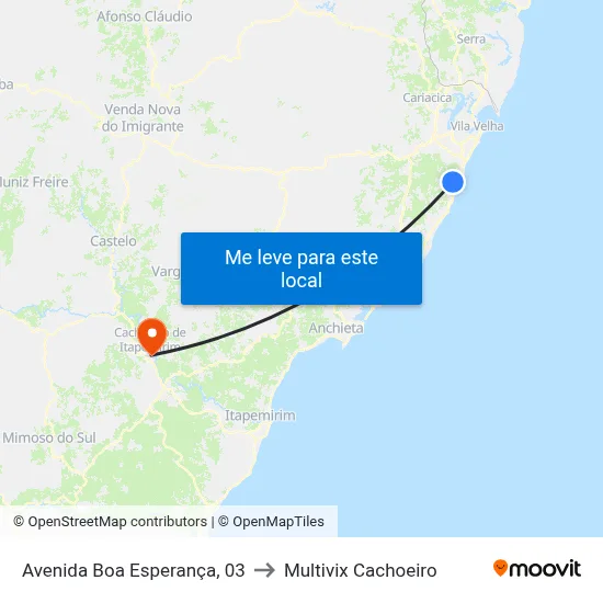 Avenida Boa Esperança, 03 to Multivix Cachoeiro map