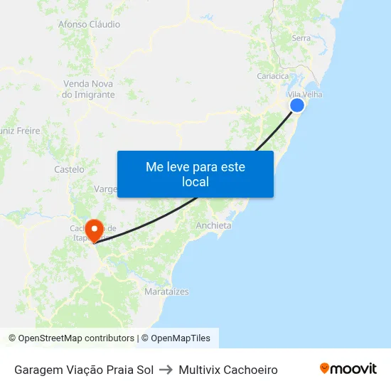 Garagem Viação Praia Sol to Multivix Cachoeiro map