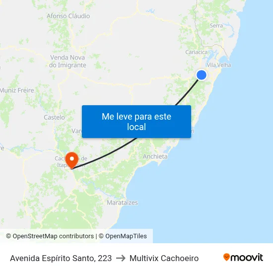 Avenida Espírito Santo, 223 to Multivix Cachoeiro map