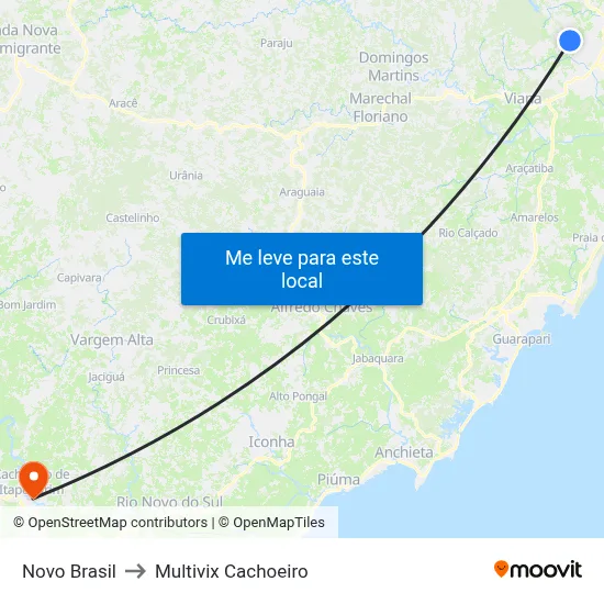 Novo Brasil to Multivix Cachoeiro map
