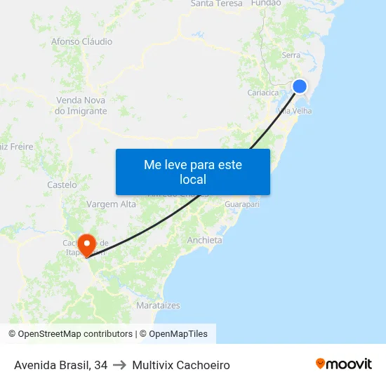 Avenida Brasil, 34 to Multivix Cachoeiro map