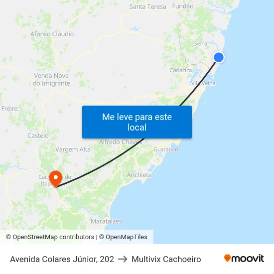 Avenida Colares Júnior, 202 to Multivix Cachoeiro map