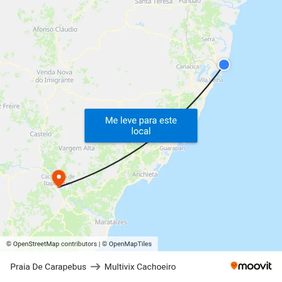 Praia De Carapebus to Multivix Cachoeiro map