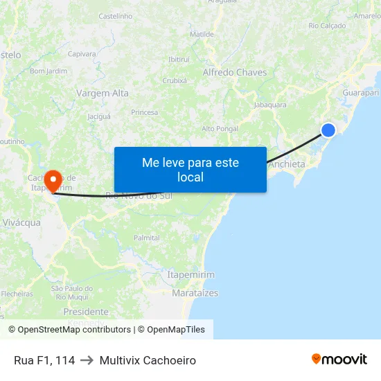Rua F1, 114 to Multivix Cachoeiro map