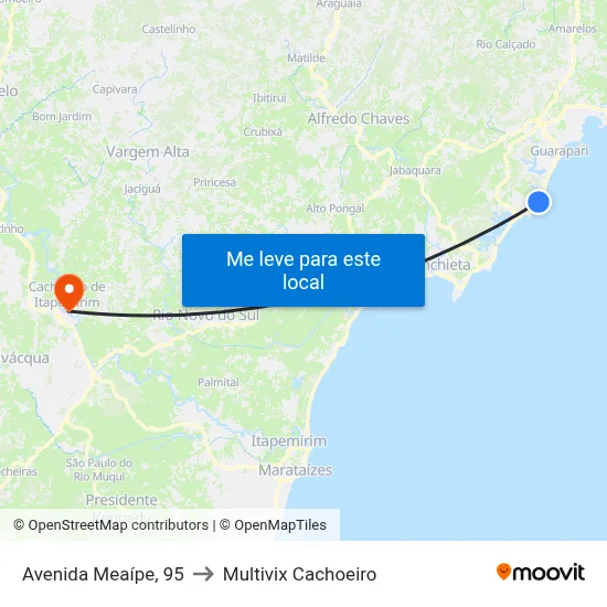 Avenida Meaípe, 95 to Multivix Cachoeiro map
