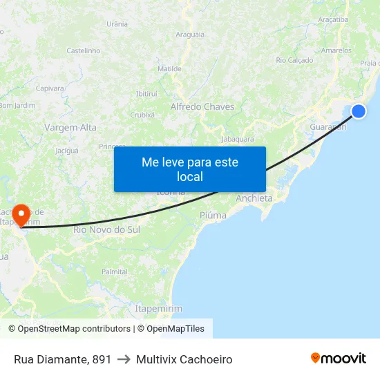 Rua Diamante, 891 to Multivix Cachoeiro map