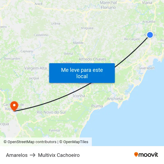 Amarelos to Multivix Cachoeiro map