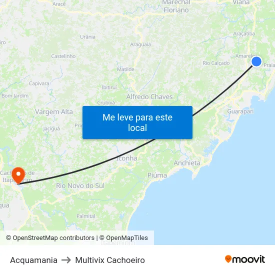 Acquamania to Multivix Cachoeiro map