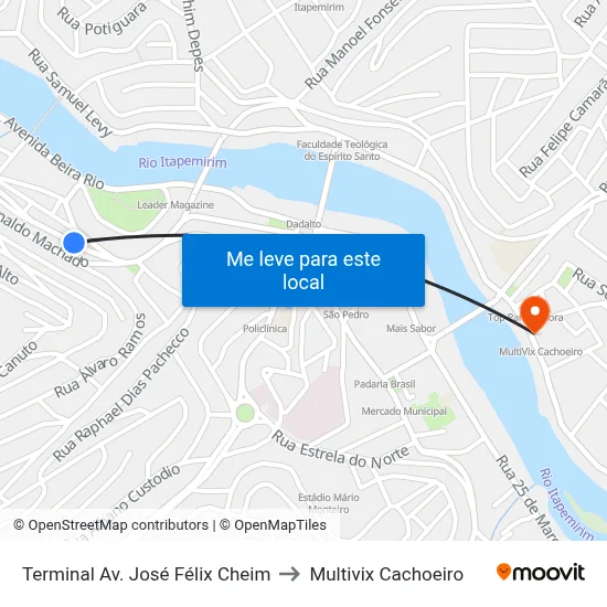 Terminal Av. José Félix Cheim to Multivix Cachoeiro map