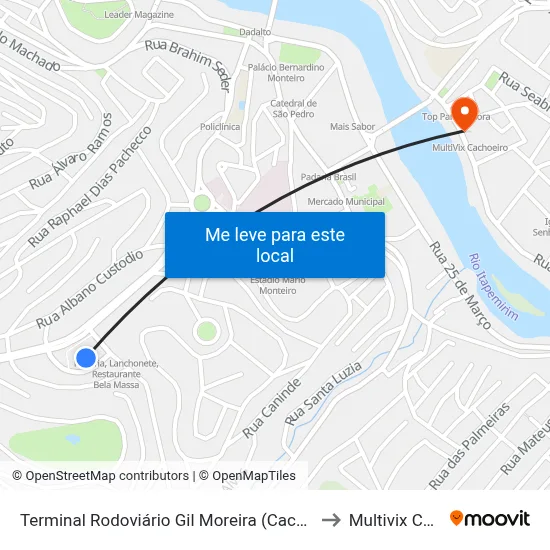 Terminal Rodoviário Gil Moreira (Cachoeiro De Itapemirim) to Multivix Cachoeiro map