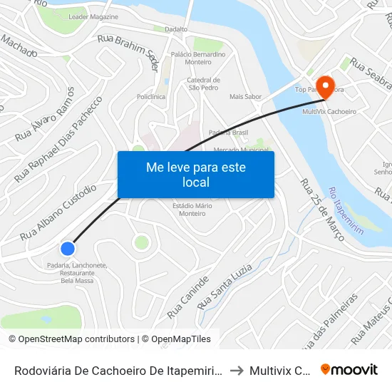 Rodoviária De Cachoeiro De Itapemirim (Linhas Municipais) to Multivix Cachoeiro map