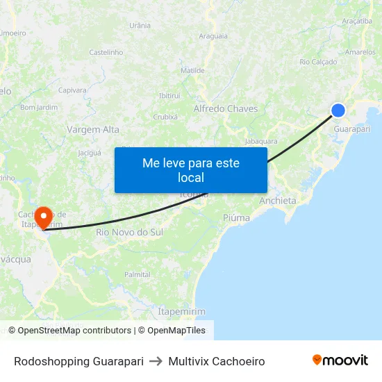Rodoshopping Guarapari to Multivix Cachoeiro map