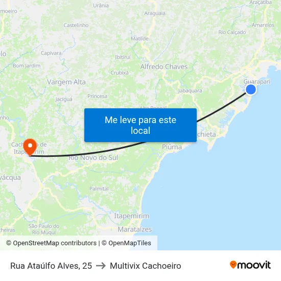 Rua Ataúlfo Alves, 25 to Multivix Cachoeiro map