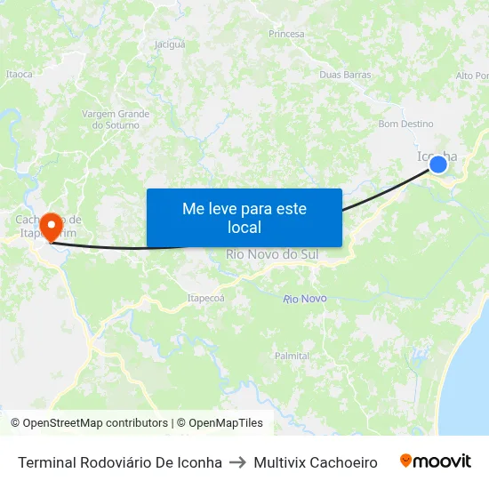 Terminal Rodoviário De Iconha to Multivix Cachoeiro map