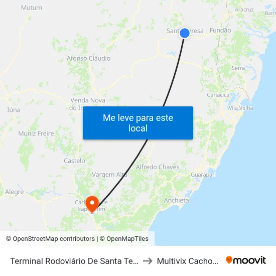Terminal Rodoviário De Santa Teresa to Multivix Cachoeiro map