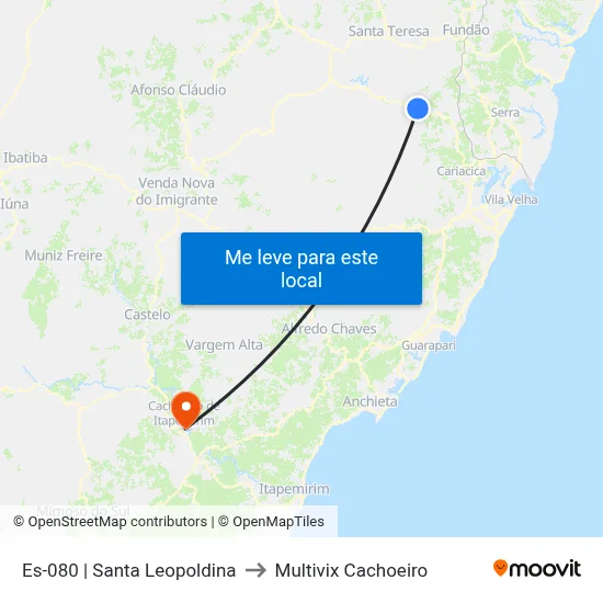 Es-080 | Santa Leopoldina to Multivix Cachoeiro map