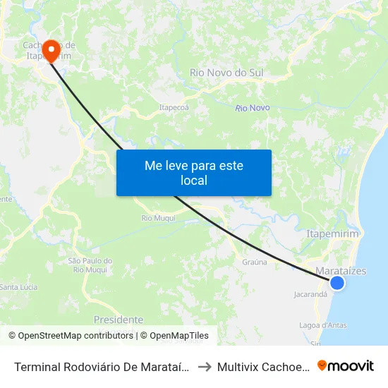 Terminal Rodoviário De Marataízes to Multivix Cachoeiro map