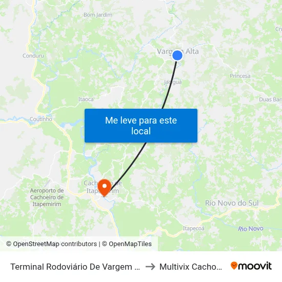 Terminal Rodoviário De Vargem Alta to Multivix Cachoeiro map