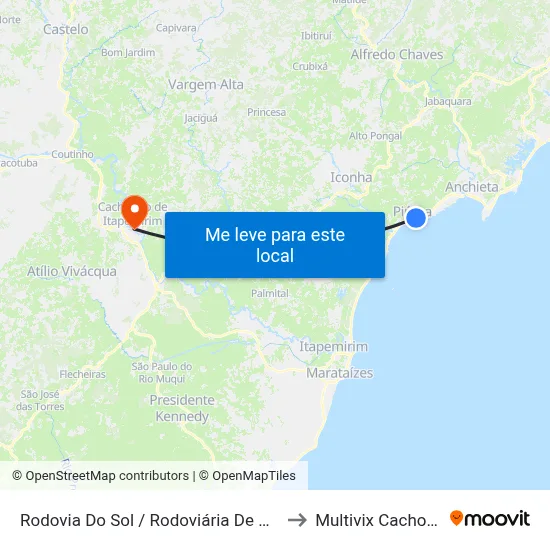 Rodovia Do Sol / Rodoviária De Piúma to Multivix Cachoeiro map