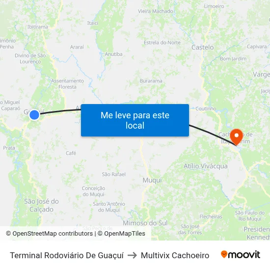 Terminal Rodoviário De Guaçuí to Multivix Cachoeiro map