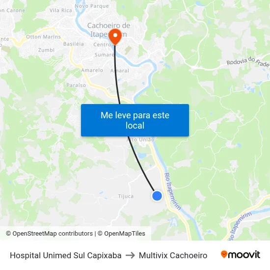 Hospital Unimed Sul Capixaba to Multivix Cachoeiro map