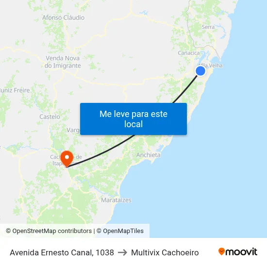 Avenida Ernesto Canal, 1038 to Multivix Cachoeiro map