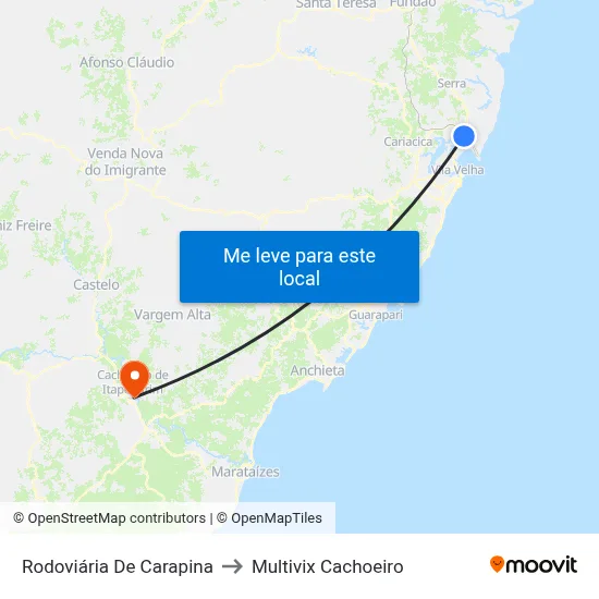 Rodoviária De Carapina to Multivix Cachoeiro map