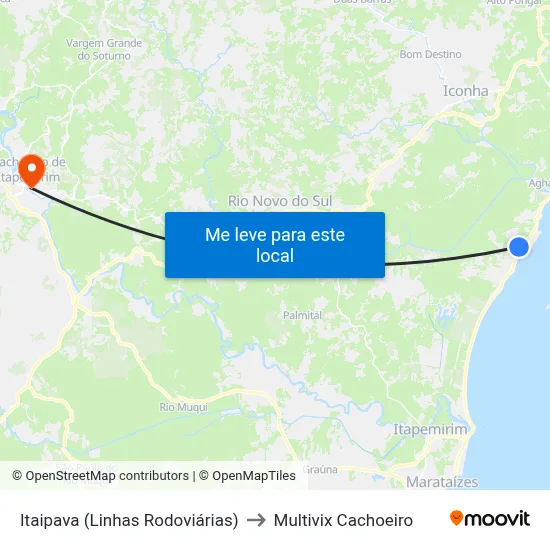 Itaipava (Linhas Rodoviárias) to Multivix Cachoeiro map