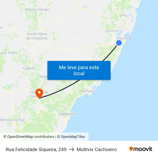Rua Felicidade Siqueira, 249 to Multivix Cachoeiro map
