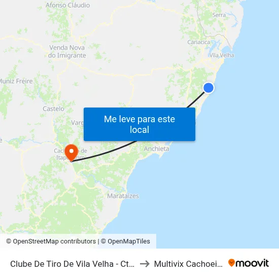 Clube De Tiro De Vila Velha - Ctvv to Multivix Cachoeiro map