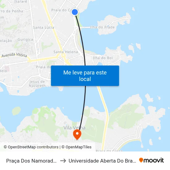 Praça Dos Namorados to Universidade Aberta Do Brasil map