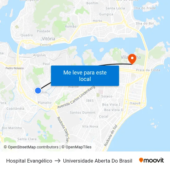 Hospital Evangélico to Universidade Aberta Do Brasil map