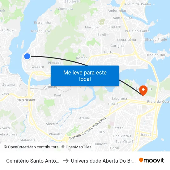 Cemitério Santo Antônio to Universidade Aberta Do Brasil map