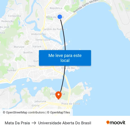 Mata Da Praia to Universidade Aberta Do Brasil map