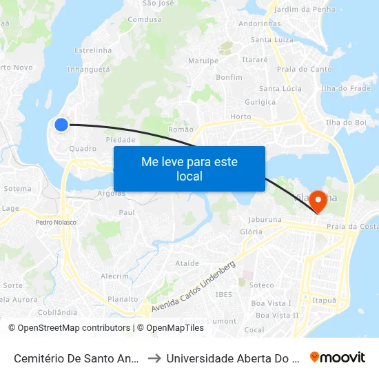 Cemitério De Santo Antônio to Universidade Aberta Do Brasil map