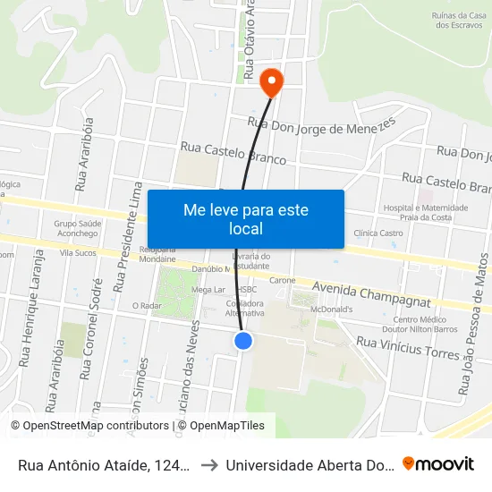 Rua Antônio Ataíde, 1249-1319 to Universidade Aberta Do Brasil map