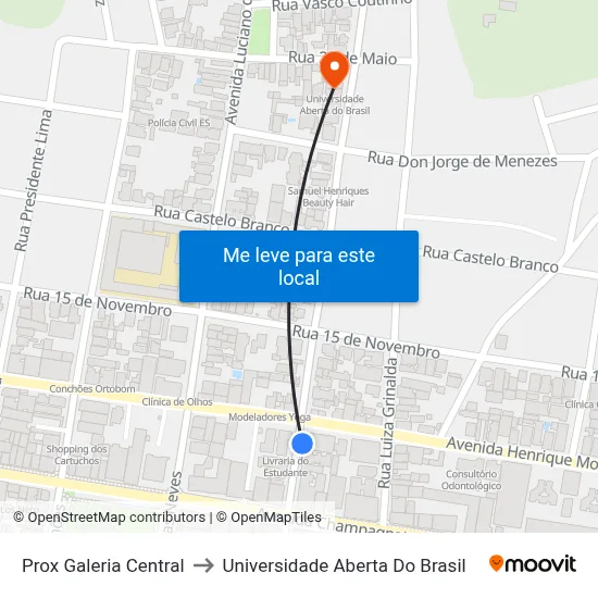 Prox Galeria Central to Universidade Aberta Do Brasil map