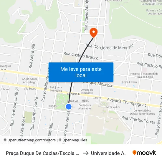 Praça Duque De Caxias/Escola Estadual Vasco Coutinho to Universidade Aberta Do Brasil map