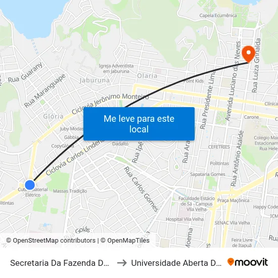 Secretaria Da Fazenda Do Estado to Universidade Aberta Do Brasil map