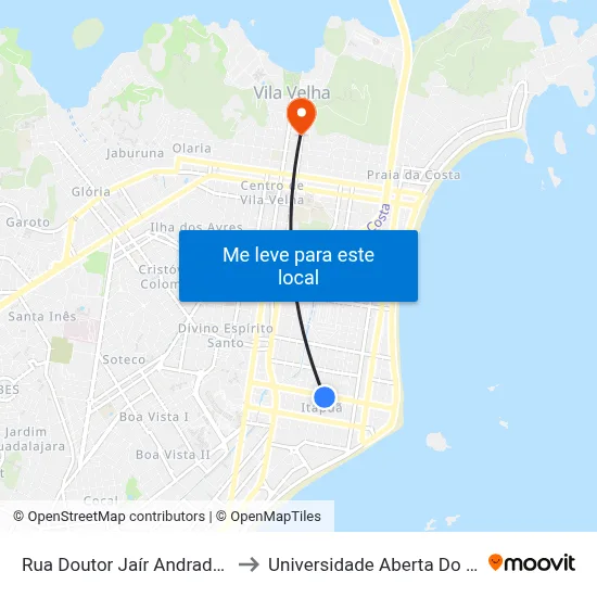 Rua Doutor Jaír Andrade, 210 to Universidade Aberta Do Brasil map