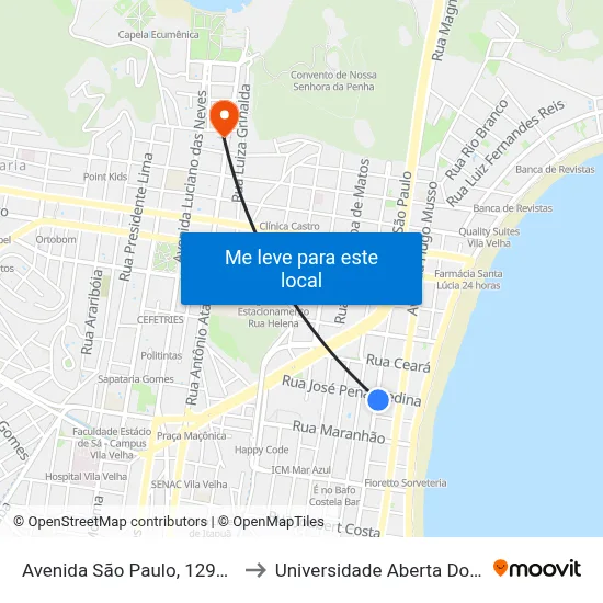 Avenida São Paulo, 1291-1299 to Universidade Aberta Do Brasil map