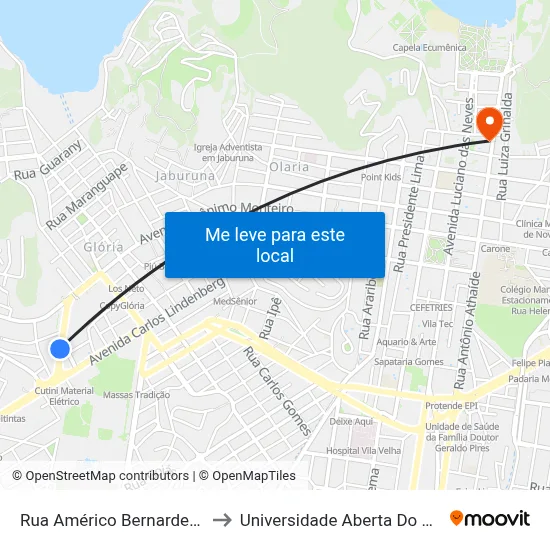 Rua Américo Bernardes, 34 to Universidade Aberta Do Brasil map