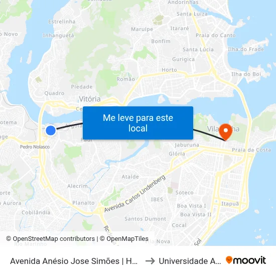 Avenida Anésio Jose Simões | Hospital Estadual De Vila Velha to Universidade Aberta Do Brasil map