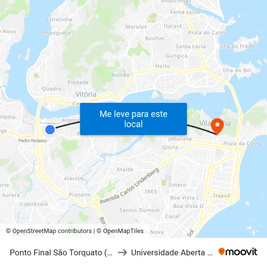 Ponto Final São Torquato (Municipal) to Universidade Aberta Do Brasil map