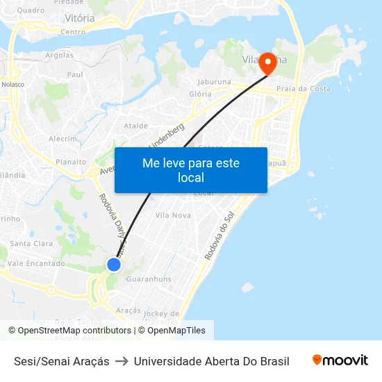 Sesi/Senai Araçás to Universidade Aberta Do Brasil map