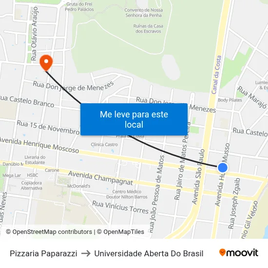 Pizzaria Paparazzi to Universidade Aberta Do Brasil map