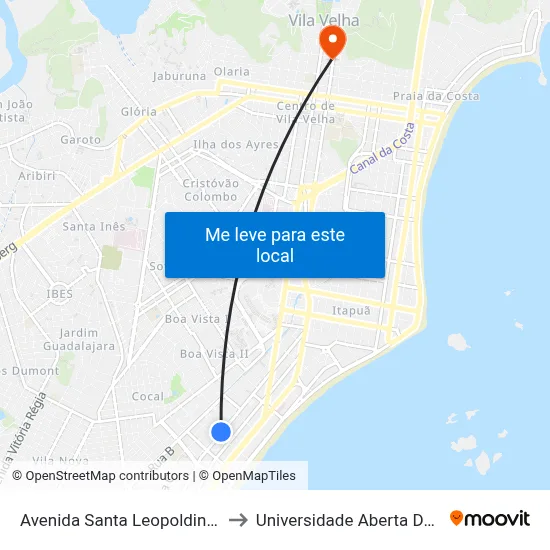 Avenida Santa Leopoldina, 1097 to Universidade Aberta Do Brasil map