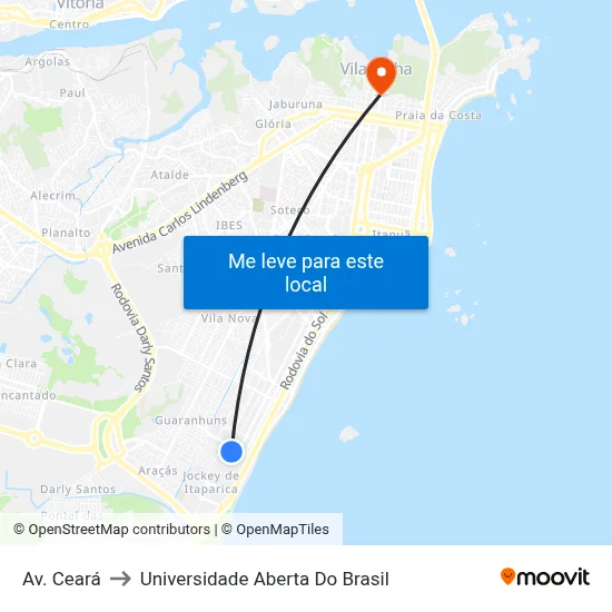 Av. Ceará to Universidade Aberta Do Brasil map