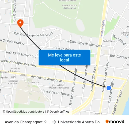 Avenida Champagnat, 97-107 to Universidade Aberta Do Brasil map